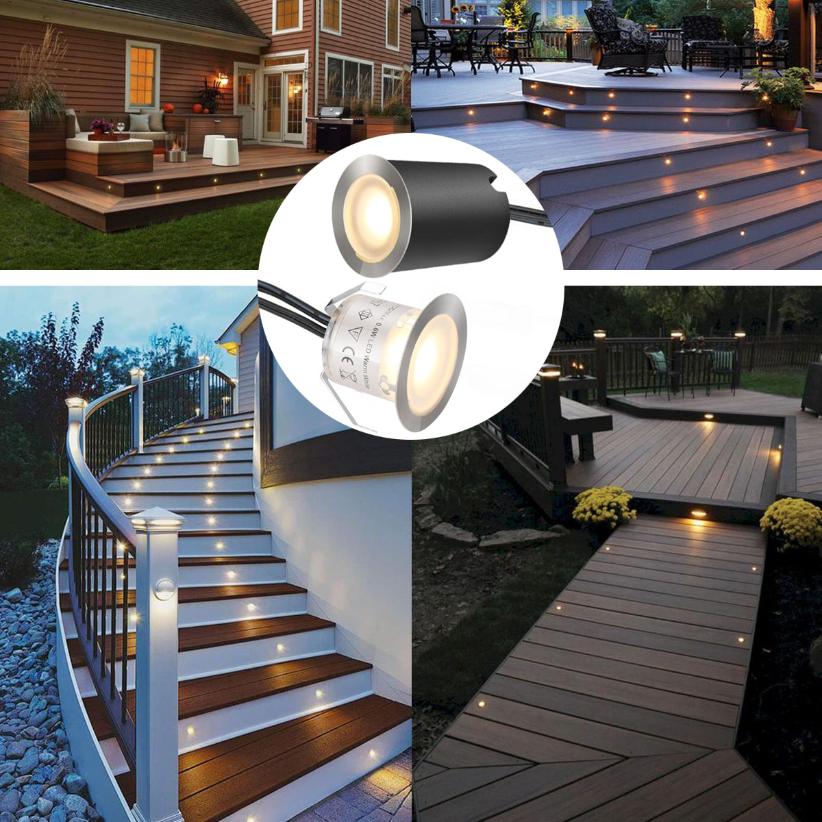 10Pcs LED Deck Step Stair Light Outdoor Landscape Yard Lighting Low Voltage  Kit