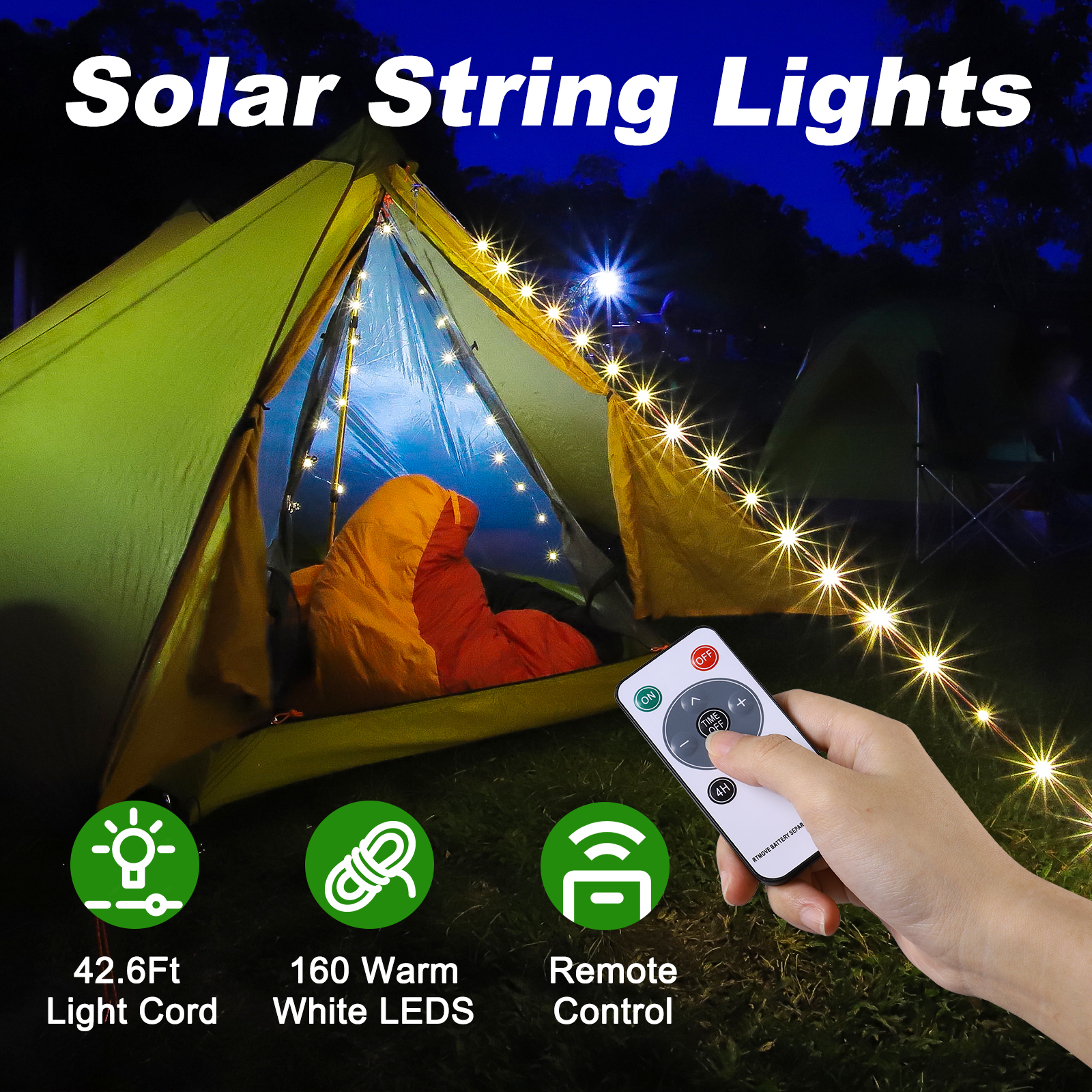 tent light solar SMY Lighting 4 in 1 Solar Camping String Lights 42.6ft