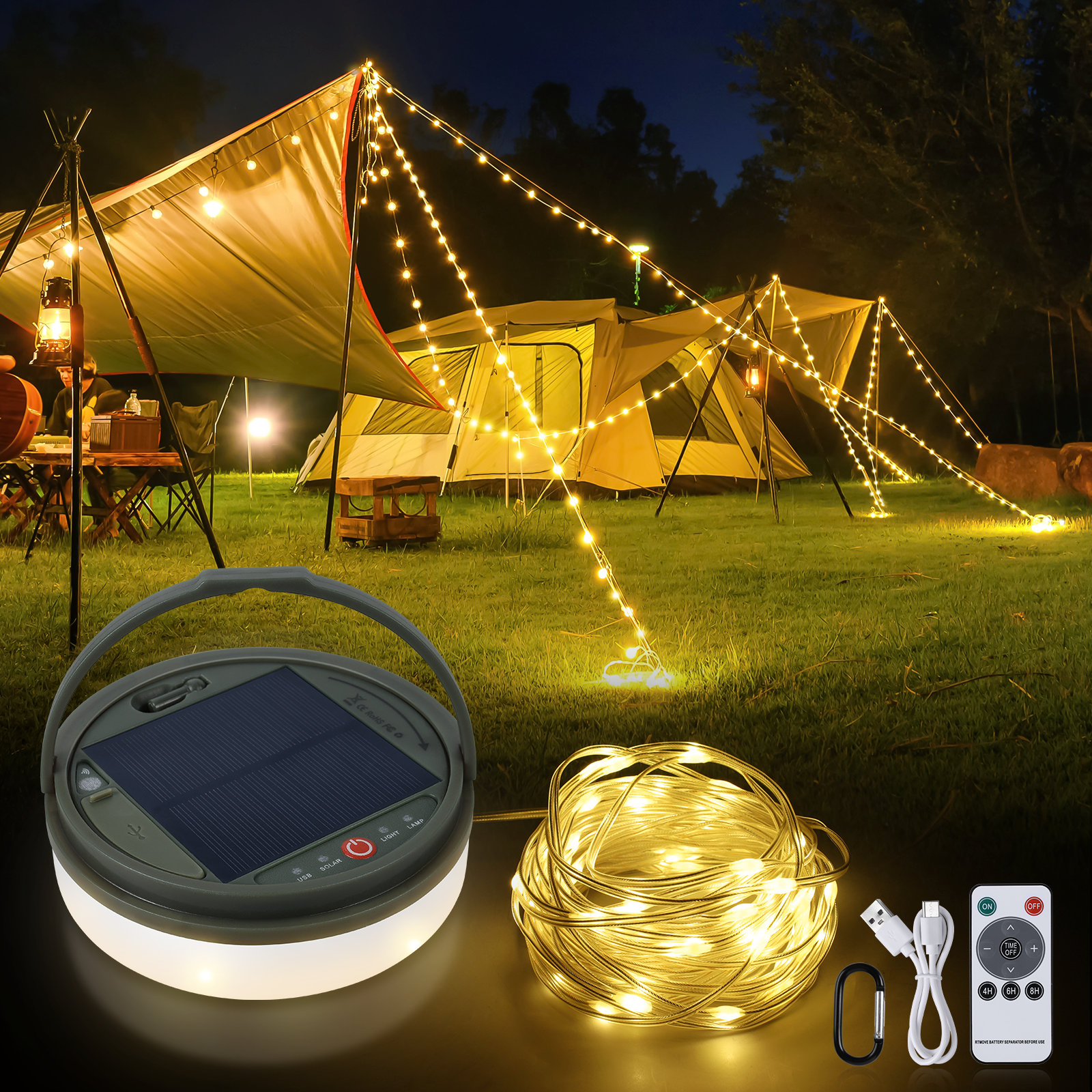 solar tent lights SMY Lighting 4 in 1 Solar Camping String Lights 42.6ft