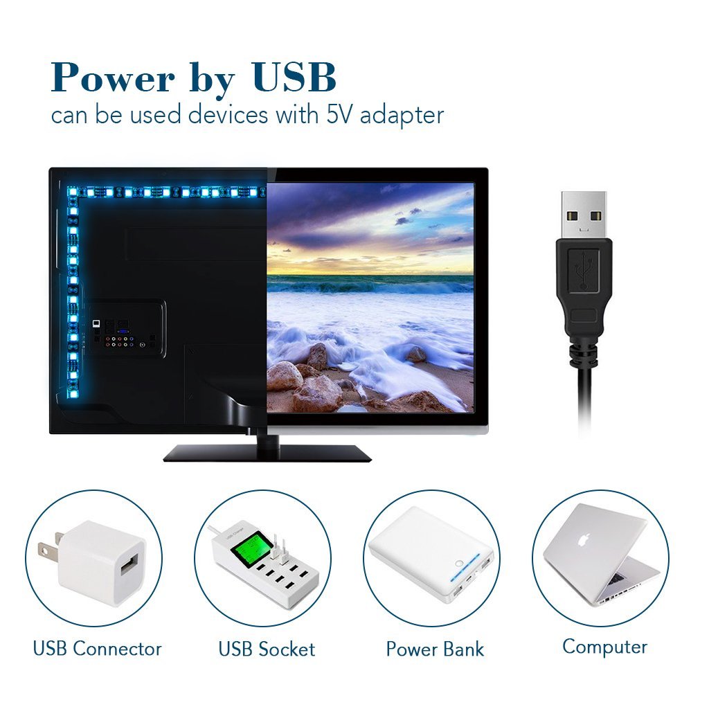 LED TV Backlight,SMY USB LED Strip Light,RGB Multi-Colour LED Light Strip Kit Waterproof IP65, 30led with Wireless Remote Controller for TV/PC
