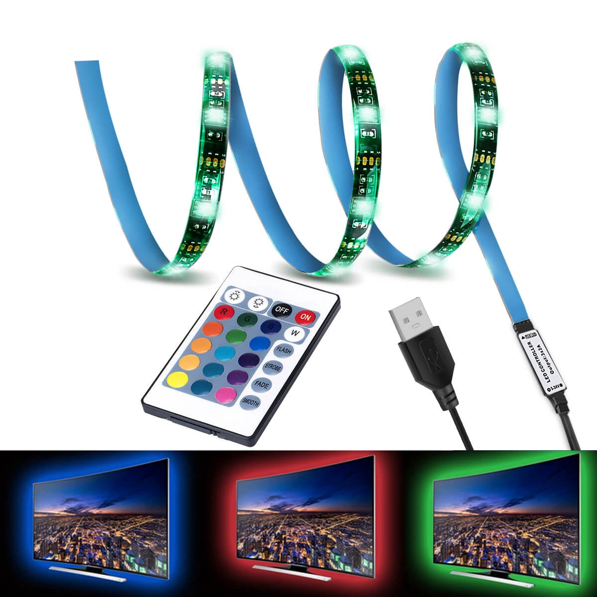 LED TV Backlight,SMY USB LED Strip Light,RGB Multi-Colour LED Light Strip Kit Waterproof IP65, 30led with Wireless Remote Controller for TV/PC